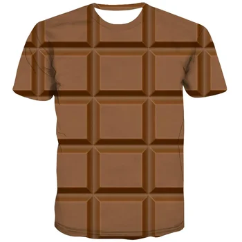 FunnyOversized Kısa Kollu T Gömlek Çikolata T-Shirt Gıda Kek 3D Baskı Streetwear Erkek Kadın Moda Çocuk Tees Tops Giyim