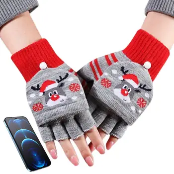 Elektrikli ısıtmalı eldiven Noel tema dokunmatik ekran ısıtmalı yazarak eldiven USB Şarj edilebilir Kış el ısıtıcı Su Geçirmez