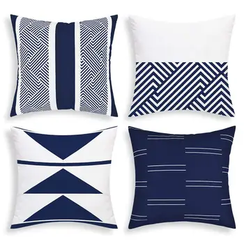 Mavi geometrik kısa peluş yastık kanepe minder örtüsü ev dekorasyon sizin için özelleştirilebilir 40x40 45x45 50x50 60x60