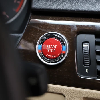Start-stop düğmesi (kırmızı + karbon fiber halka) BMW için E90 E90 E92 E93 3 serisi düğme kapağı İç parçaları Anahtarı parçaları