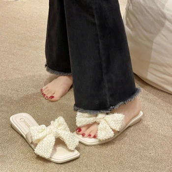 Kadınlar için Ayakkabı 2023 Sıcak Satış Modem kadın Terlik Yaz Rahat Terlik Kadın Kelebek düğüm Katı Düz Sandalet Zapatos