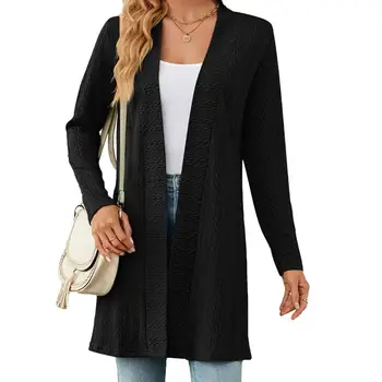 Kadın Bahar ceket gevşek açık dikiş hırka uzun kollu chaquetas