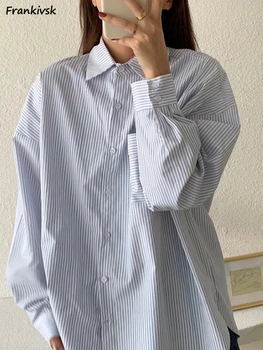 Çizgili Gömlek Kadın Japon Tarzı Harajuku Uzun Kollu Tüm Maç Mizaç Genç Popüler Sonbahar Streetwear Şık Günlük