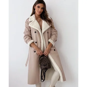 Bayanlar Uzun Kollu Yaka Yaka Zarif Yumuşak Ceket Dış Giyim Kadın Moda Sonbahar Kış Faux Kürk Kalın Sıcak Ceket