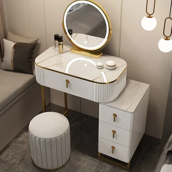 Makyaj aynalı tuvalet masası Depolama Led Tabure Lüks Tuvalet masası Çekmeceli İskandinav Tocador Maquillaje yatak odası mobilyası
