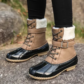 Bayan Botları Bayan Ördek Botları Kürk Su Geçirmez Fermuar Kauçuk Taban Kadın yağmur çizmeleri ayak bileği bağcığı Ayakkabı Kürk Kış Bayan Ayakkabıları
