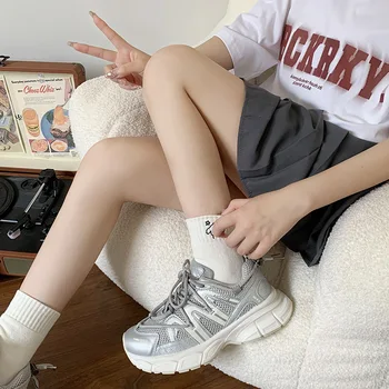 Bayan Eğitmenler Ayakkabı Sneakers Platformu Beyaz Kadın ayakkabı Koşu Topuklu Kalın Taban Rahat 2023 Güller Kauçuk Med PU Riband Dantel-U
