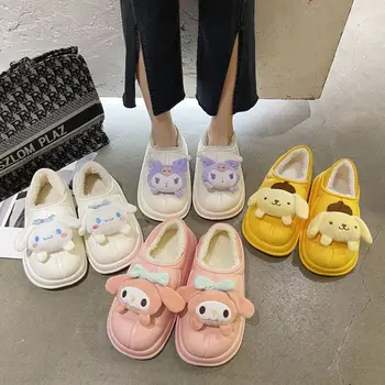 Yeni Sanrio Melodi Kawaii Terlik Kadınlar Kış Kapalı Ev Cinnamoroll Sevimli Sıcak Kuromi Rahat Çift Peluş Ayakkabı Y2k Ayakkabı