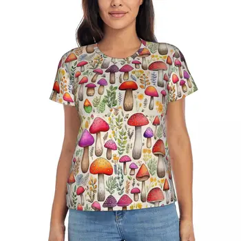 Mantar Orman T-Shirt Bayanlar Renkli Baskı Harajuku O Boyun T Shirt Kısa Kollu Casual Tee Gömlek Plaj Desen En Tees