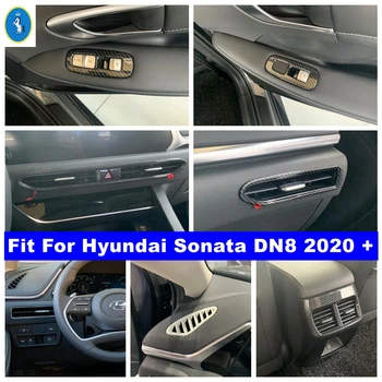 Hava AC çıkışı / Cam Kaldırma Düğmesi / Kapı Kolu kase kapağı Trim Hyundai Sonata İçin DN8 2020-2023 Araba Karbon Fiber Aksesuarları