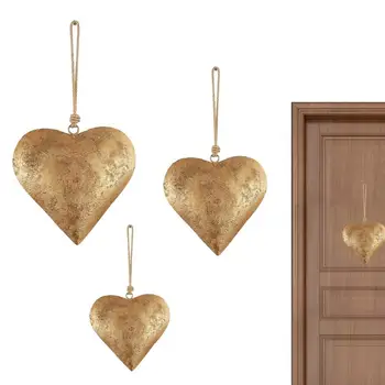 Metal Kalp Dekoratif Çan Altın Antika Kaplama Kalp Çan Vintage Metal Kalp Duvar Sanatı Asma Halat Ev Kapalı