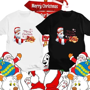 2024 Merry Christmas Eğlenceli Noel Hediyeleri erkek ve kadın Baskılı Tişörtleri Casual Yaz Crewneck Karikatür T-shirt Estetik Üstleri
