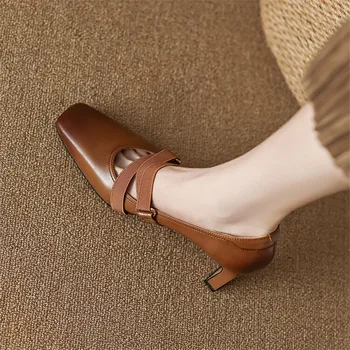 YENİ İlkbahar / Sonbahar Kadın Mary Jane Ayakkabı Kare Ayak Tıknaz Topuk Kadın Ayakkabı 2023 Moda Kadın Pompaları Ayakkabı Kadınlar için Yüksek Topuklu