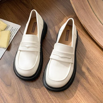 Kadın ayakkabısı Platformu Beyaz Sneakers Oxfords Slip-on Kadın Ayakkabı Yuvarlak Ayak İngiliz Tarzı Takunya Rahat Rahat Deri S