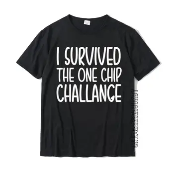 Hayatta Kaldım Bir Çip Mücadelesi komik tişört Yeni Gelen Eğlence Üst T-Shirt Pamuk Erkek Tops & Tees Eğlence