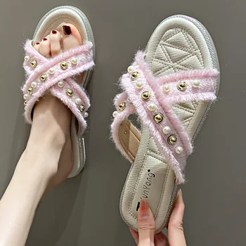 Terlik Kadınlar için 2023 Yeni Yaz Kapalı Ayakkabı Ev Rahat Slaytlar Kadınlar için Çapraz Bayanlar Flip Flop Açık Parmaklı Zapatos Mujer