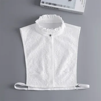 Kadın Dantel Ruffles Standı Sahte Yaka Yeni Stil Gömlek Bluz Tops Ayrılabilir Yaka Kadın Nakış Yarım Gömlek Yanlış Yaka