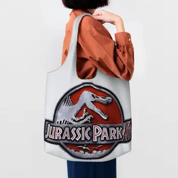 Jurassic Parklar Dinozor Baskı Bakkal alışveriş çantası Kadın Sevimli Tuval Alışveriş omuz çantaları Büyük Kapasiteli Çanta