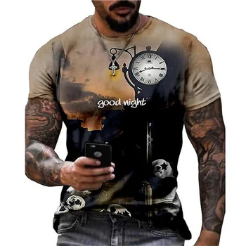 Yaz kısa kollu erkek tişört 3D Baskılı Saat Elemanı Kişilik Üst Sokak Hip-Hop tişört Üst Büyük Boy Y2K