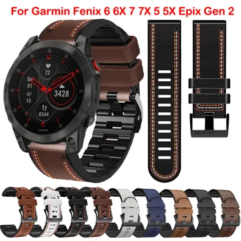 Deri + Silikon saat kayışı Sapanlar Garmin Fenix 7X7 6X6 5X5 Epix Pro Gen 2 Smartwatch Kolaylık Bilekliği Bilezik