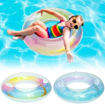 Yüzme simidi Emniyet Kolu Sequins şişme havuz yatağı Taşınabilir Yetişkinler Çocuklar Yüzen Halka Degrade Su Halkası Premium