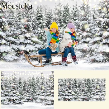 Kış Dondurulmuş Orman Doğum Günü Portre Zemin Beyaz Kar Manzara Noel Ağaçları Photocall Bokeh Noel Çiftlik Arka Plan Stüdyo