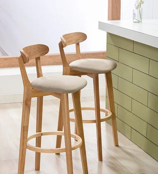 Katı ahşap Bar Tabureleri Mutfak ve Yüksek Masa Modern Minimalist Sandalye Sayacı Geri  